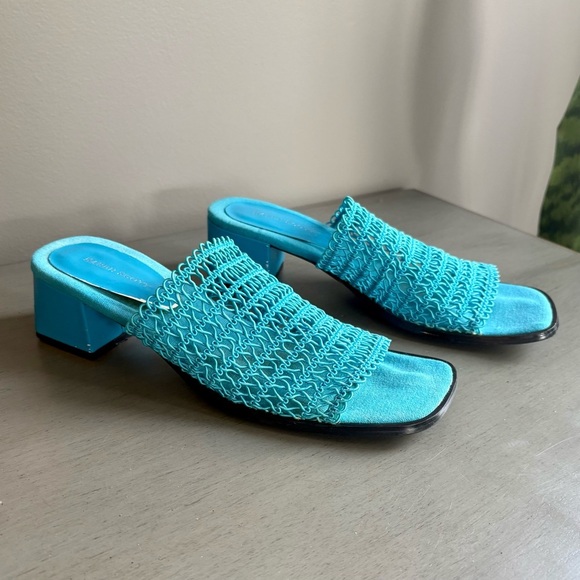 Karen Scott Blue Woven Netted Slip On Sandals Slide Heel Women 8M Open Toe - Picture 2 of 11